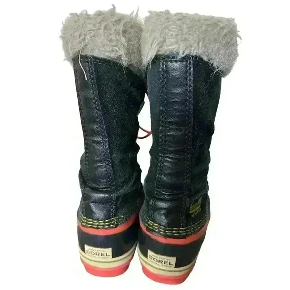 Sorel Joan of Arc Boot Girls Size 4 Black Suede Orange Rubber Waterproof - Picture 3 of 9